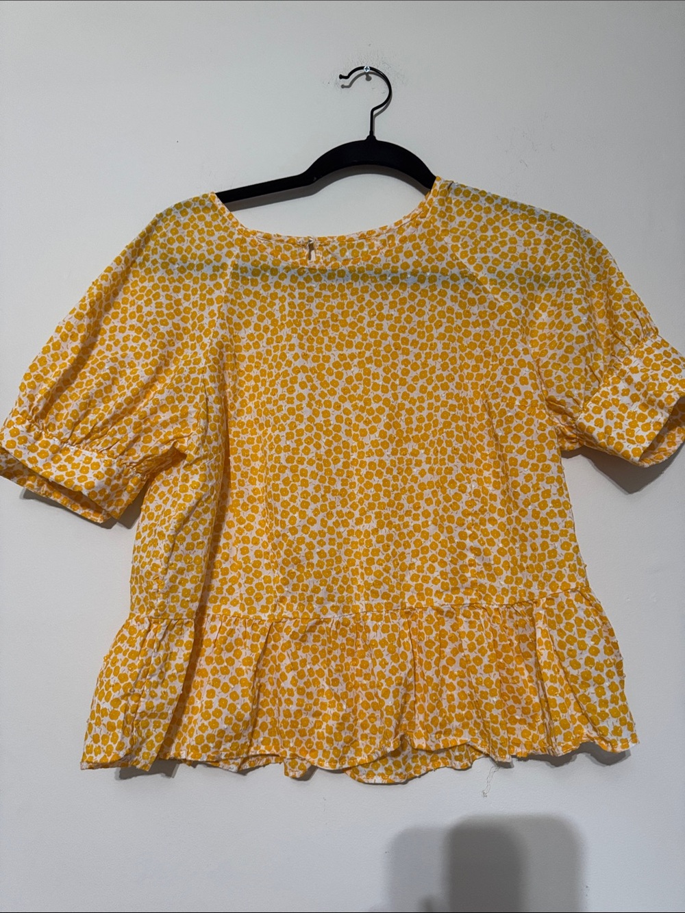 POPSUGAR Yellow Floral Ruffle-Hem Blouse